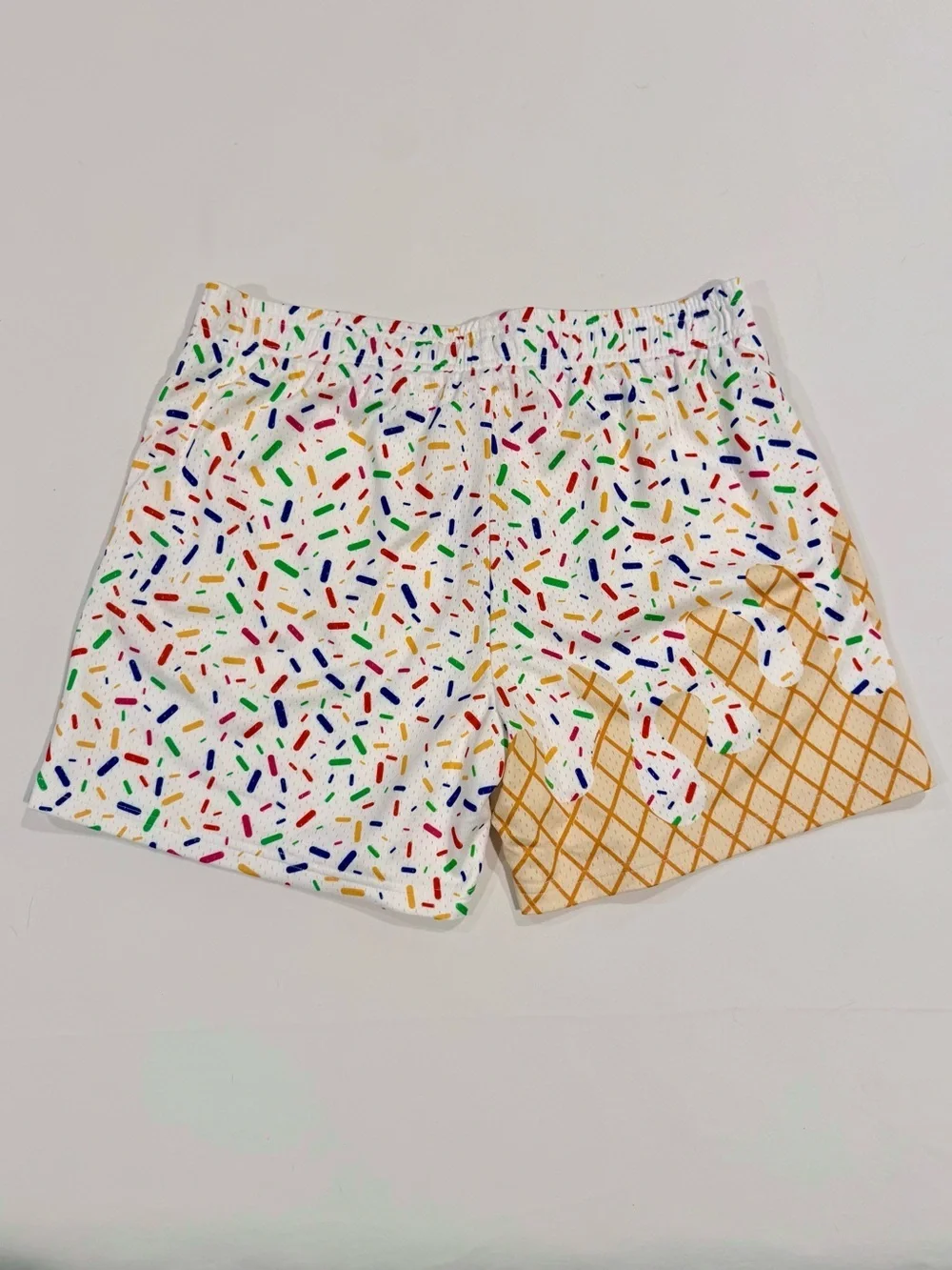 New Baseball Lifestyle 101 Ice Cream Shorts Mens Medium Vanilla Sprinkles White